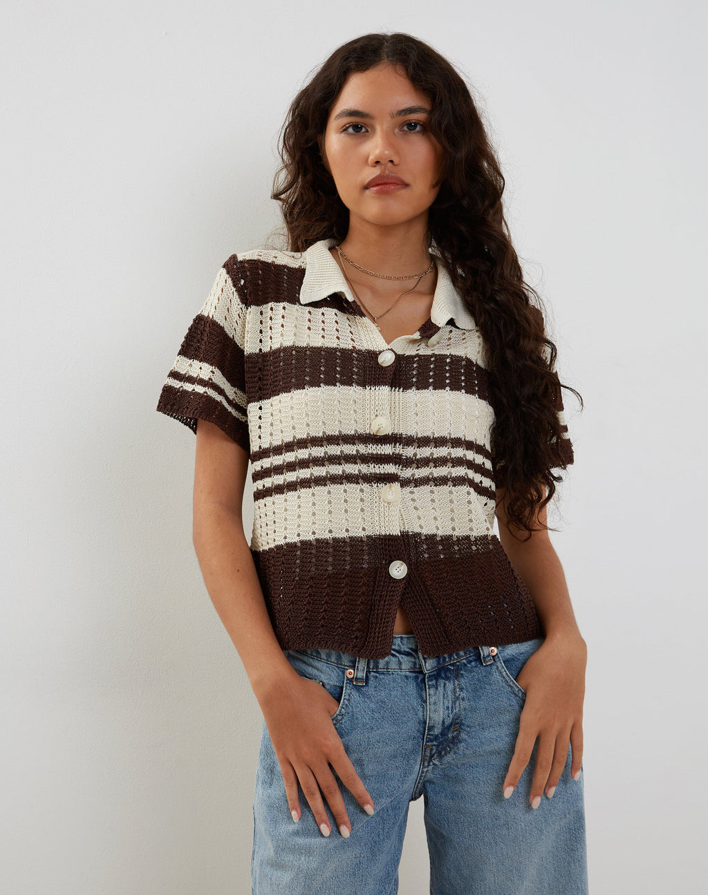 Polo Siwi Pointelle in maglia a righe neutre