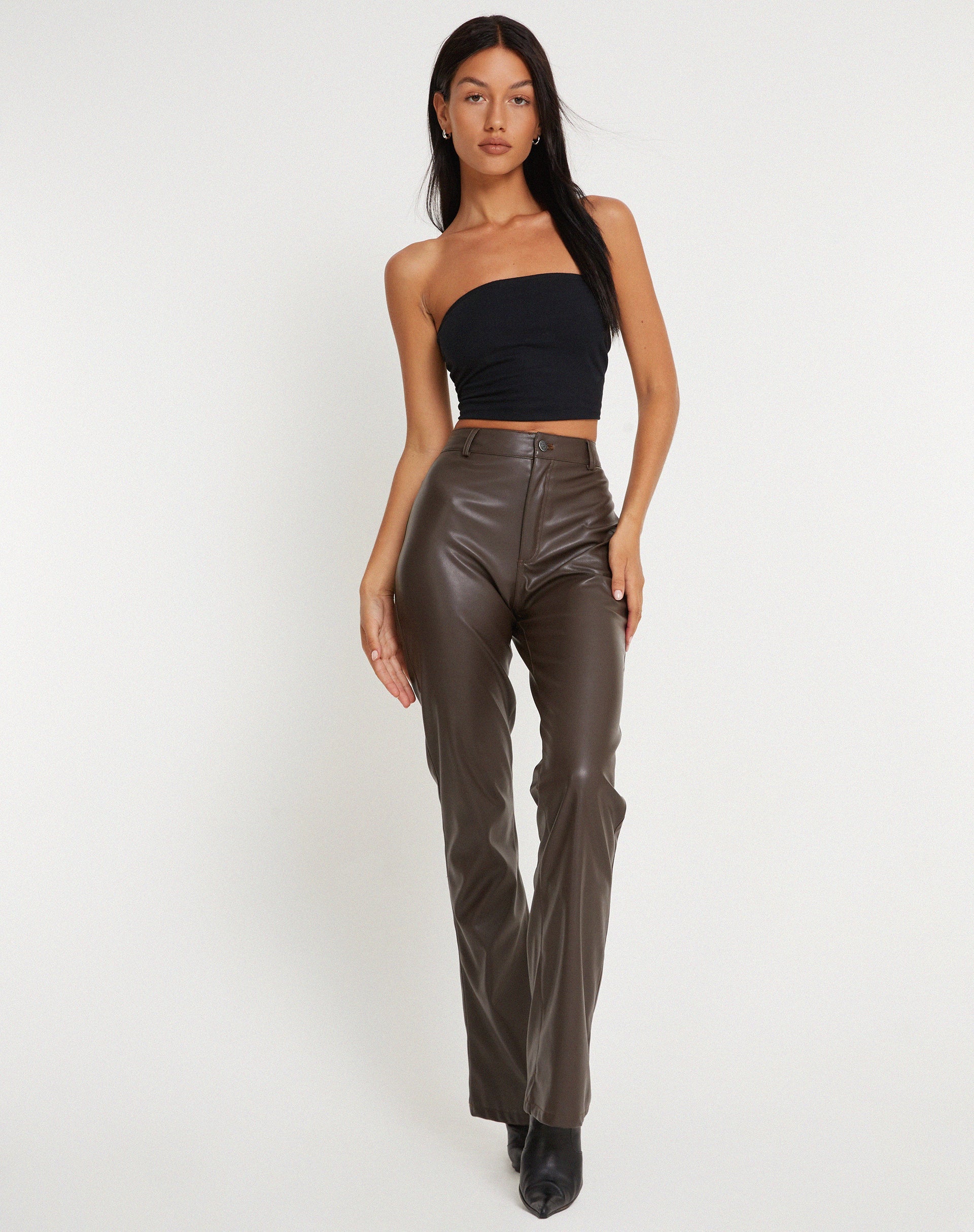 Immagine di Zoven Pantaloni in Pu Cioccolato Scuro