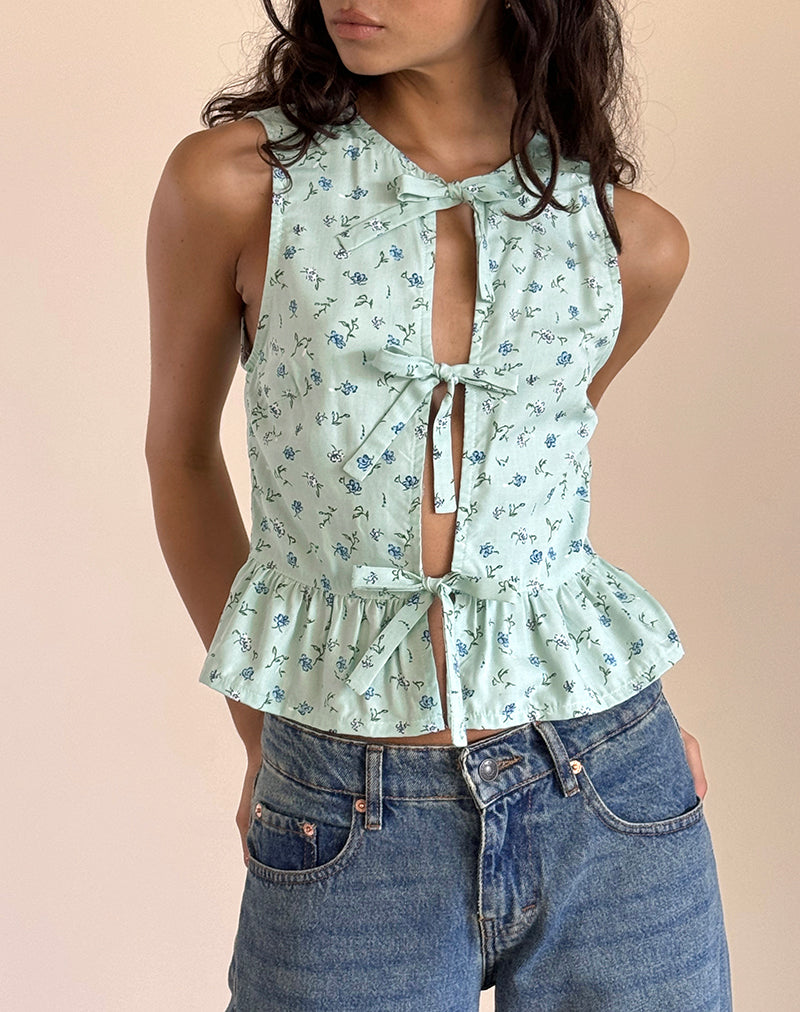 Top con laccetti Revata in verde petalo