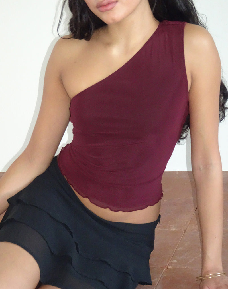 Top monospalla Rhian in mesh marrone
