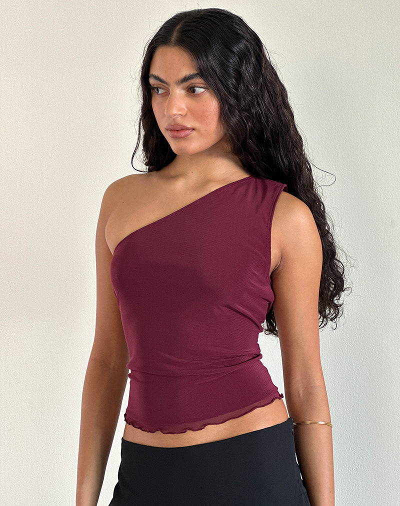Top monospalla Rhian in mesh marrone
