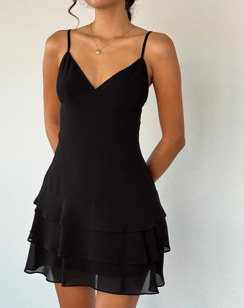 Immagine di Riasi Mini abito con volant in chiffon Nero