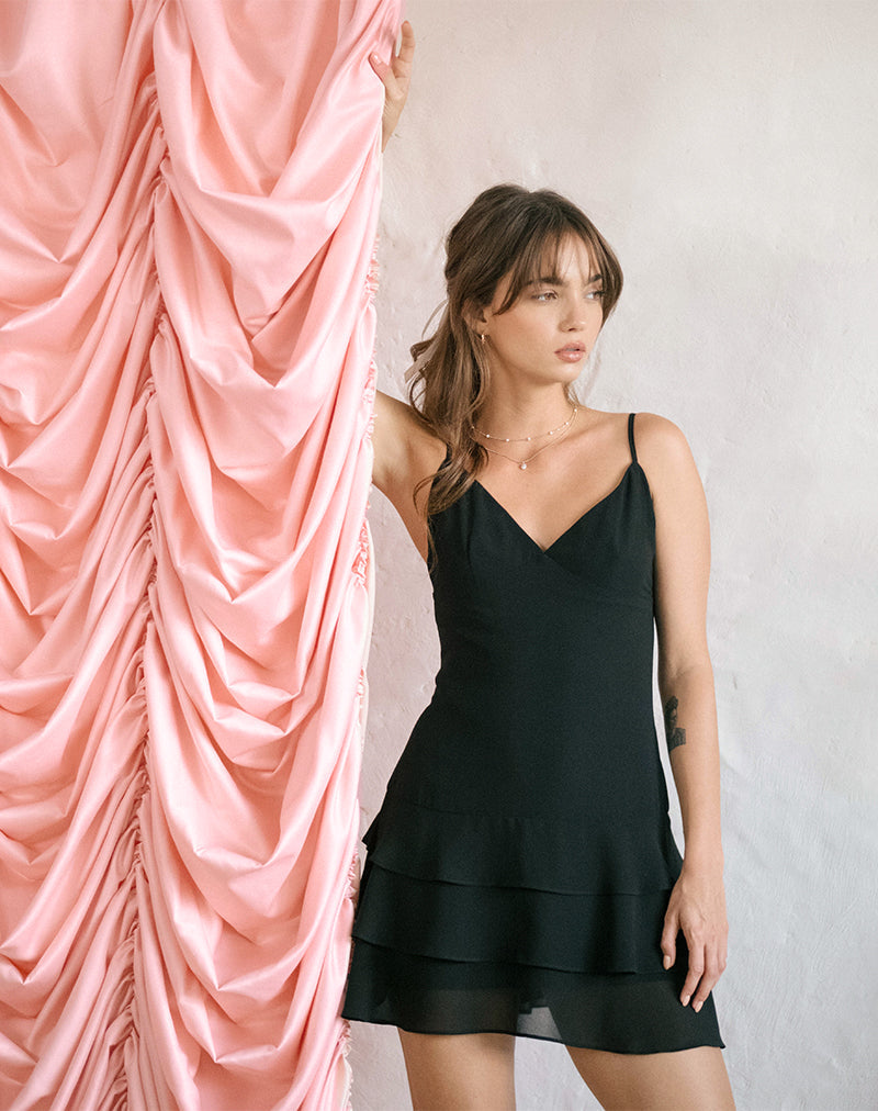 Riasi - Mini abito con volant in chiffon nero
