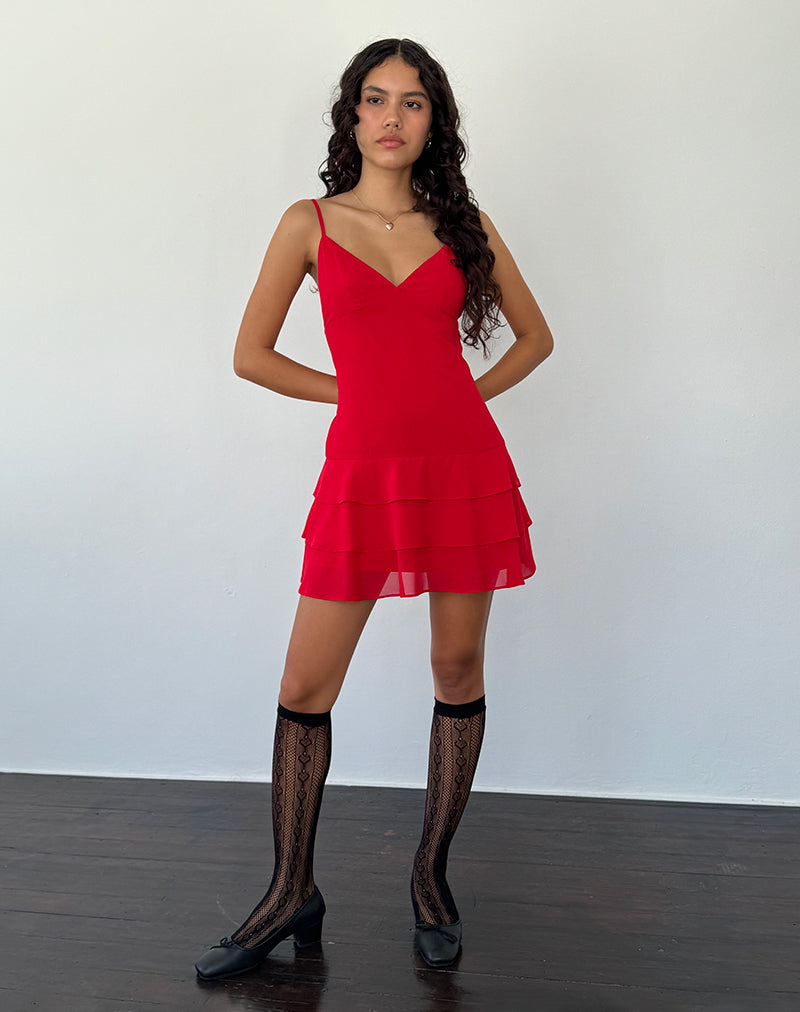 Riasi - Mini abito con volant in chiffon rosso