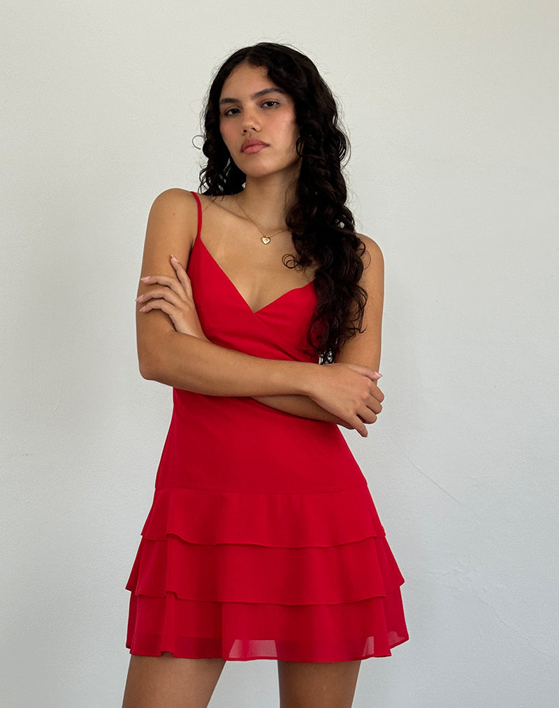 Immagine di Riasi Mini abito con volant in chiffon rosso