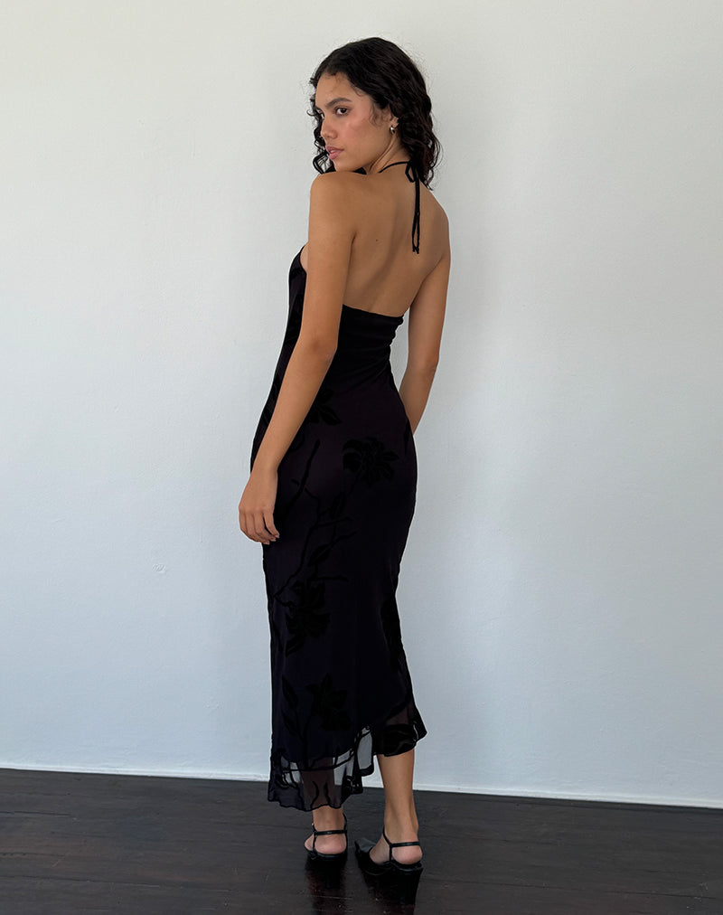 Immagine di Ribka Halterneck Midi Dress in Orchids Flock Nero