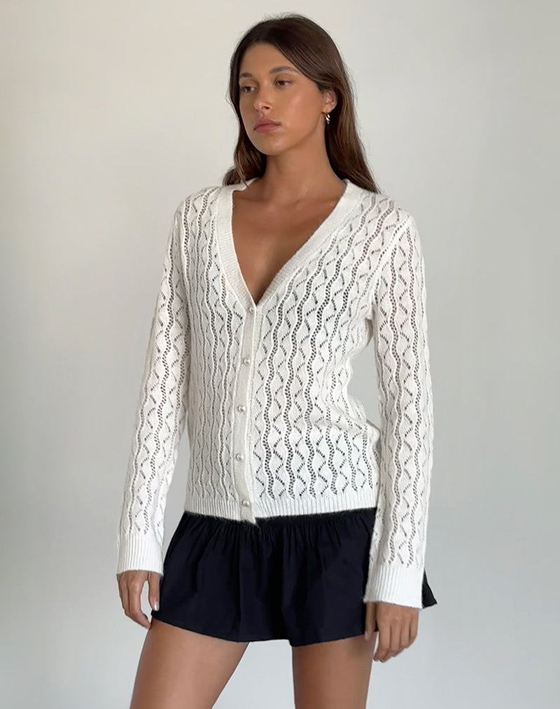 Cardigan Ricani a maglia aperta in avorio