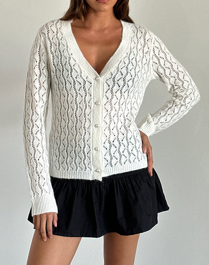 Cardigan Ricani a maglia aperta in avorio