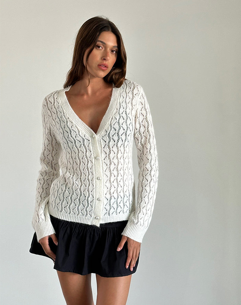 immagine del cardigan Ricani a maglia aperta in avorio