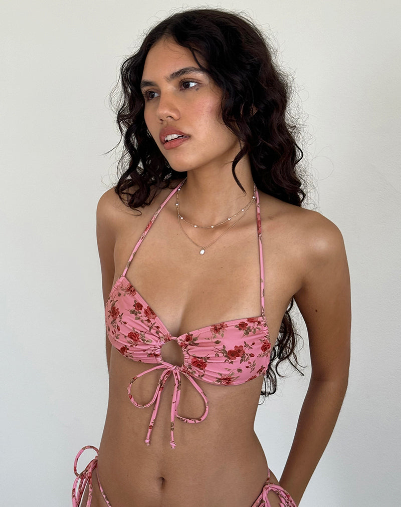 Top bikini Ricoa in fiore rosa
