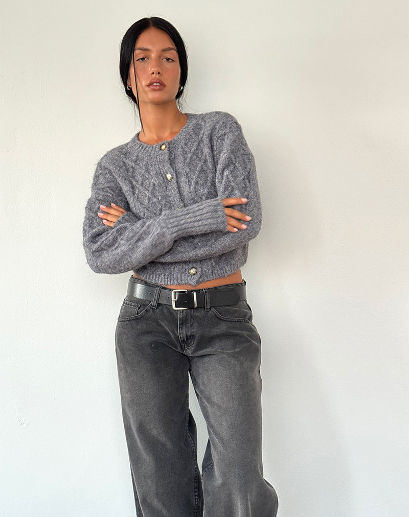 Immagine del cardigan Rigel in maglia a cavi grigio