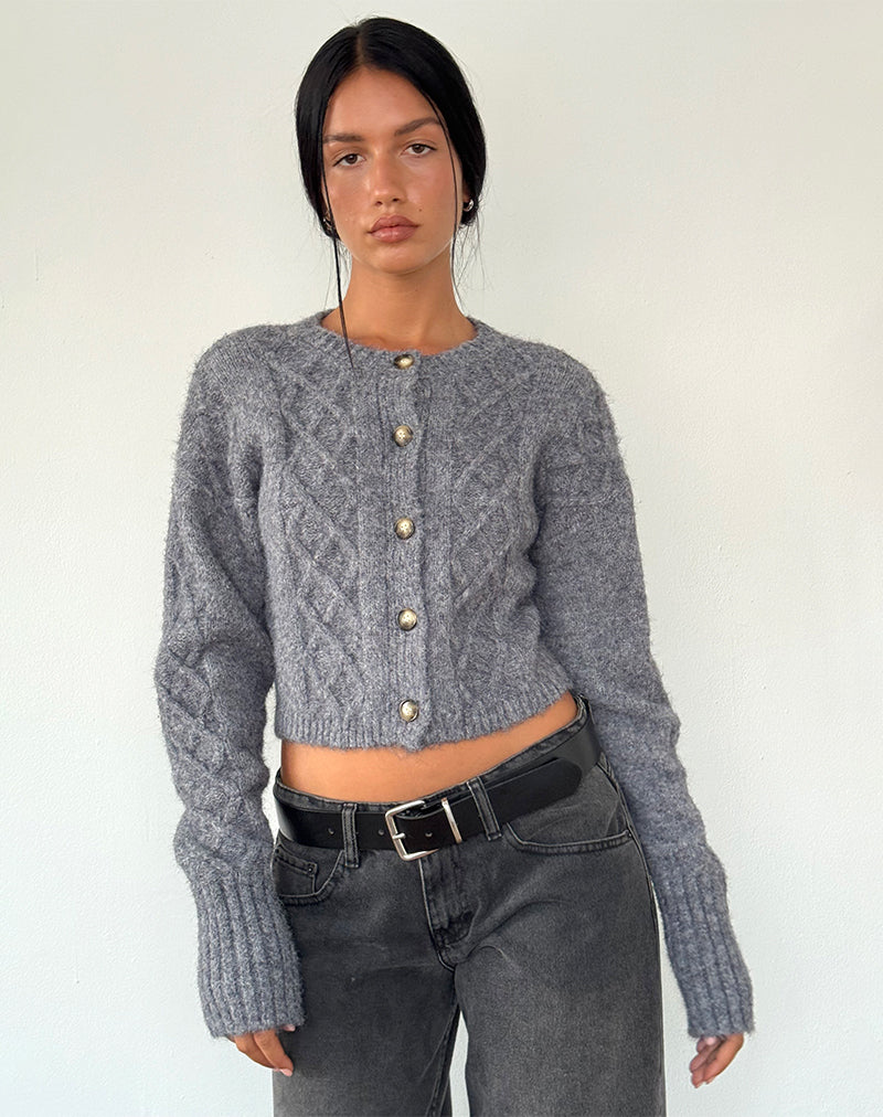 Immagine del cardigan Rigel in maglia a cavi grigio