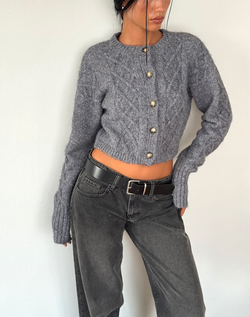 Immagine del cardigan Rigel in maglia a cavi grigio