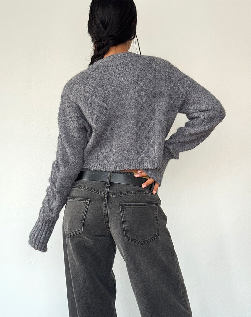 Immagine del cardigan Rigel in maglia a cavi grigio