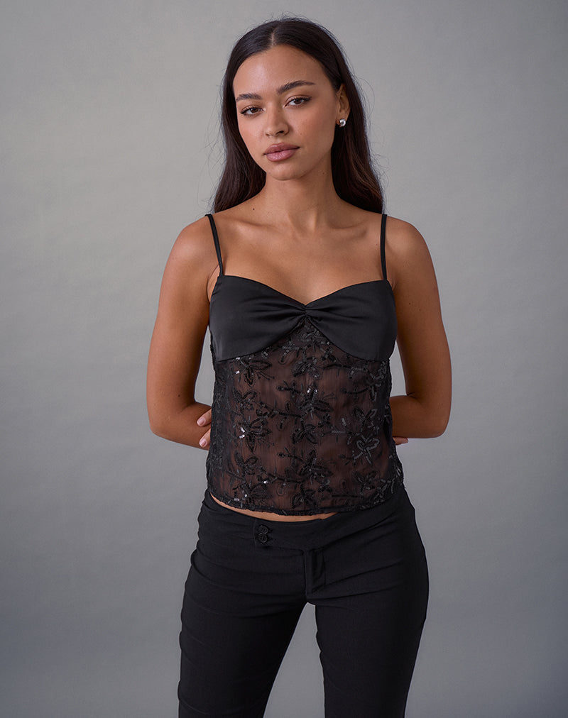 Immagine di Rikasu Top in chiffon floreale con paillettes nero