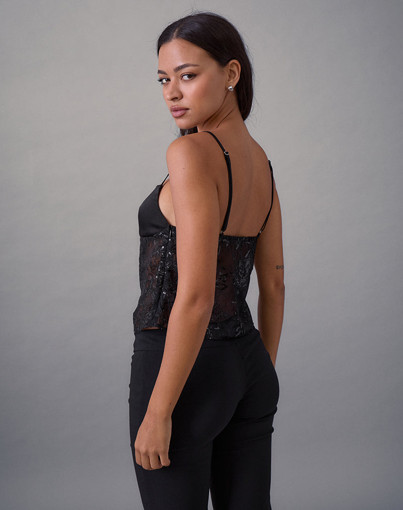 Immagine di Rikasu Top in chiffon floreale con paillettes nero