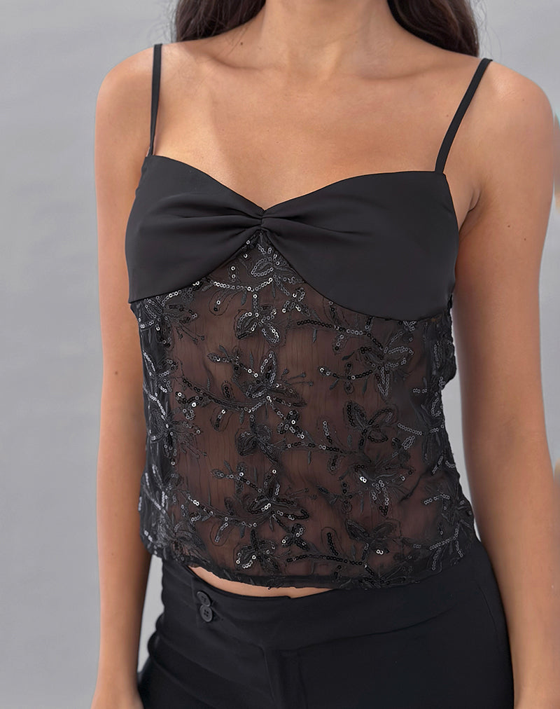Immagine di Rikasu Top in chiffon floreale con paillettes nero