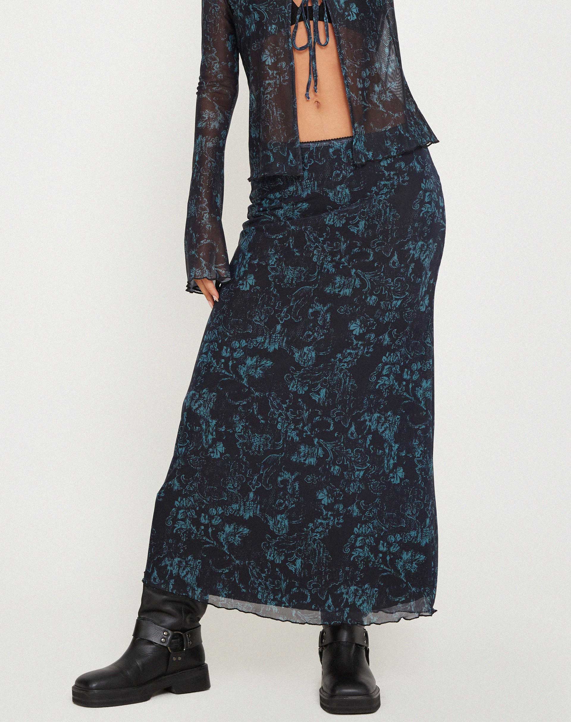 Immagine di Rindu Midi Skirt in Batik Botanico Nero Verde