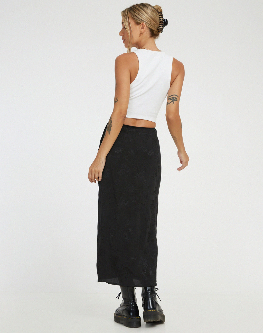 Gonna midi Rindu in raso rosa nero