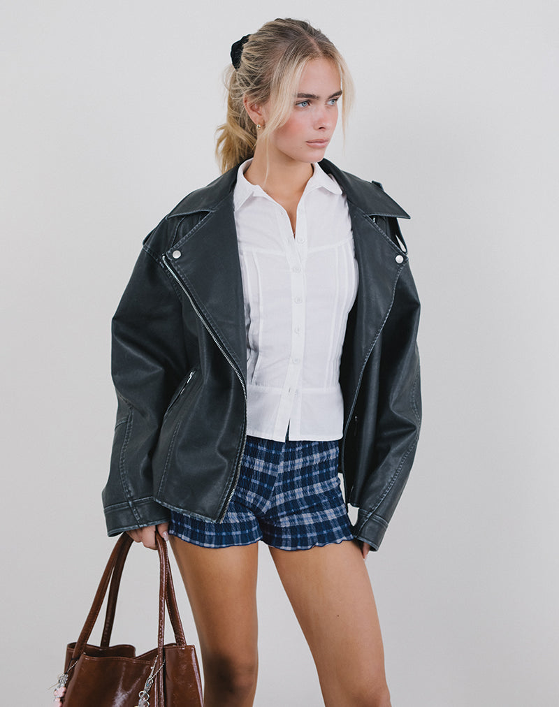 Immagine di Ritala Shirred Shorts in Tartan Blu Scuro