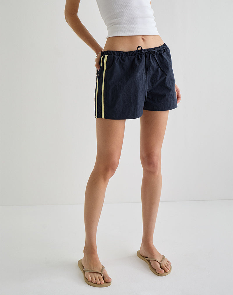 Pantaloncini Riu Runner in blu navy con strisce gialle
