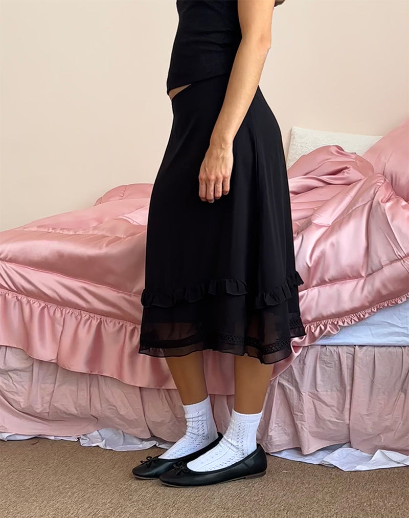 Gonna midi in chiffon Lenuta in nero