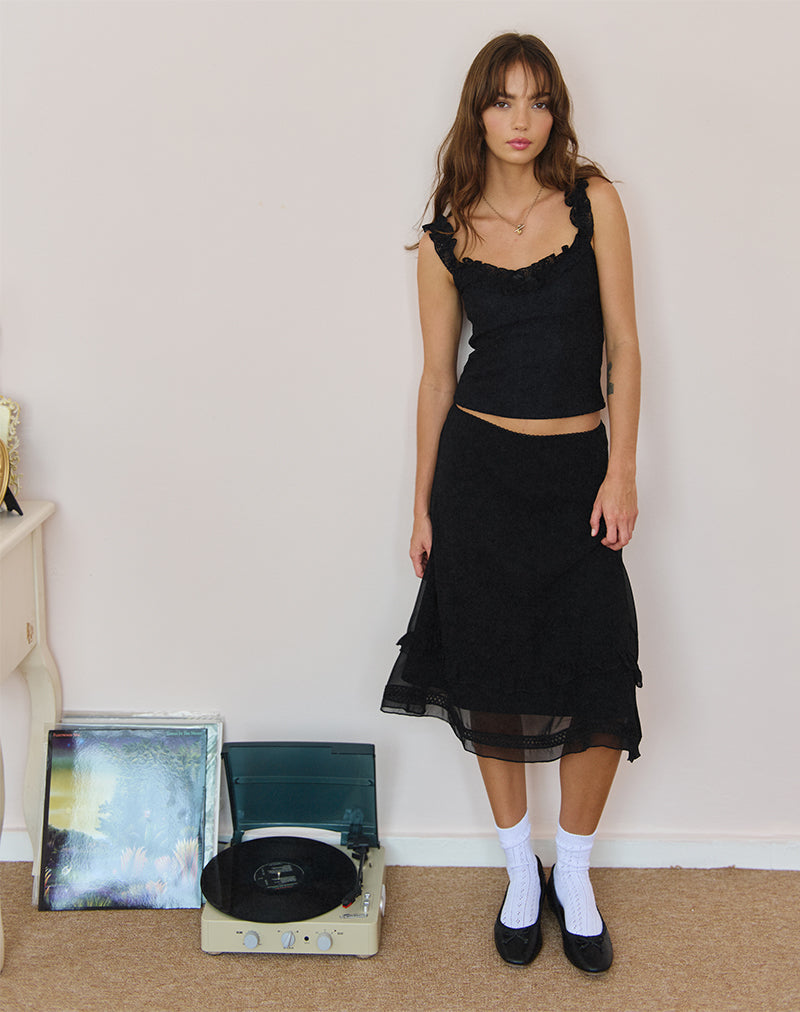 Gonna midi in chiffon Lenuta in nero