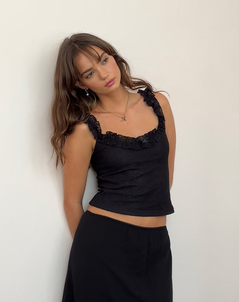Roberta - Top con bordi a balze in pizzo nero