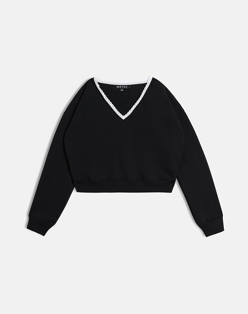 Immagine di Rodyn Jumper in nero con rilegatura a picot bianco
