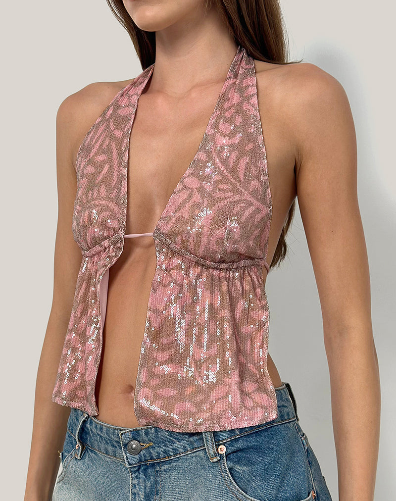 Immagine di Rokudo Top a collo alto in Boho Batik Sequin Rosa
