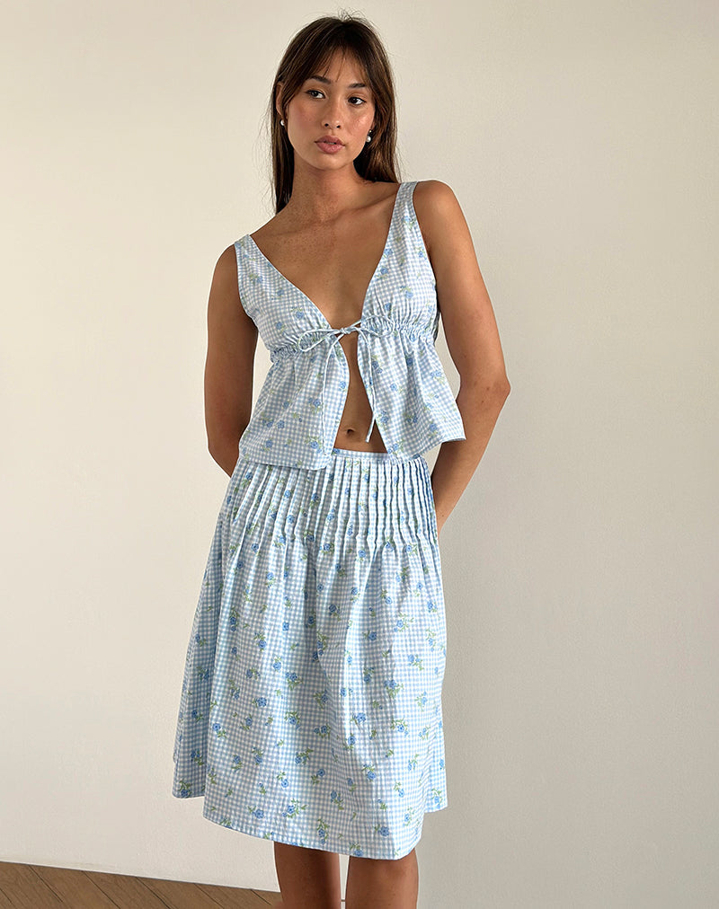 immagine di Asada Midi Skirt in percalle a fiori blu