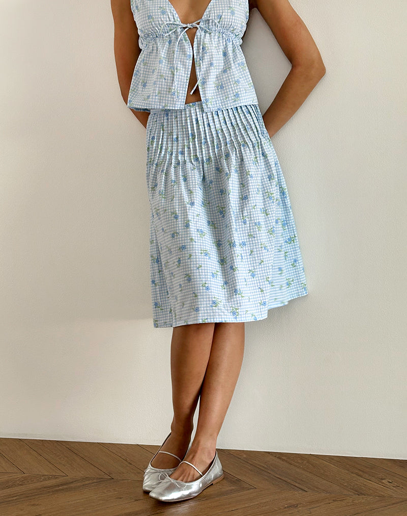 immagine di Asada Midi Skirt in percalle a fiori blu