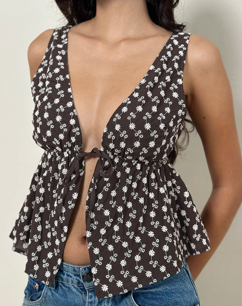 Immagine di Rolia Tie Front Top in Floral Broderie Brown