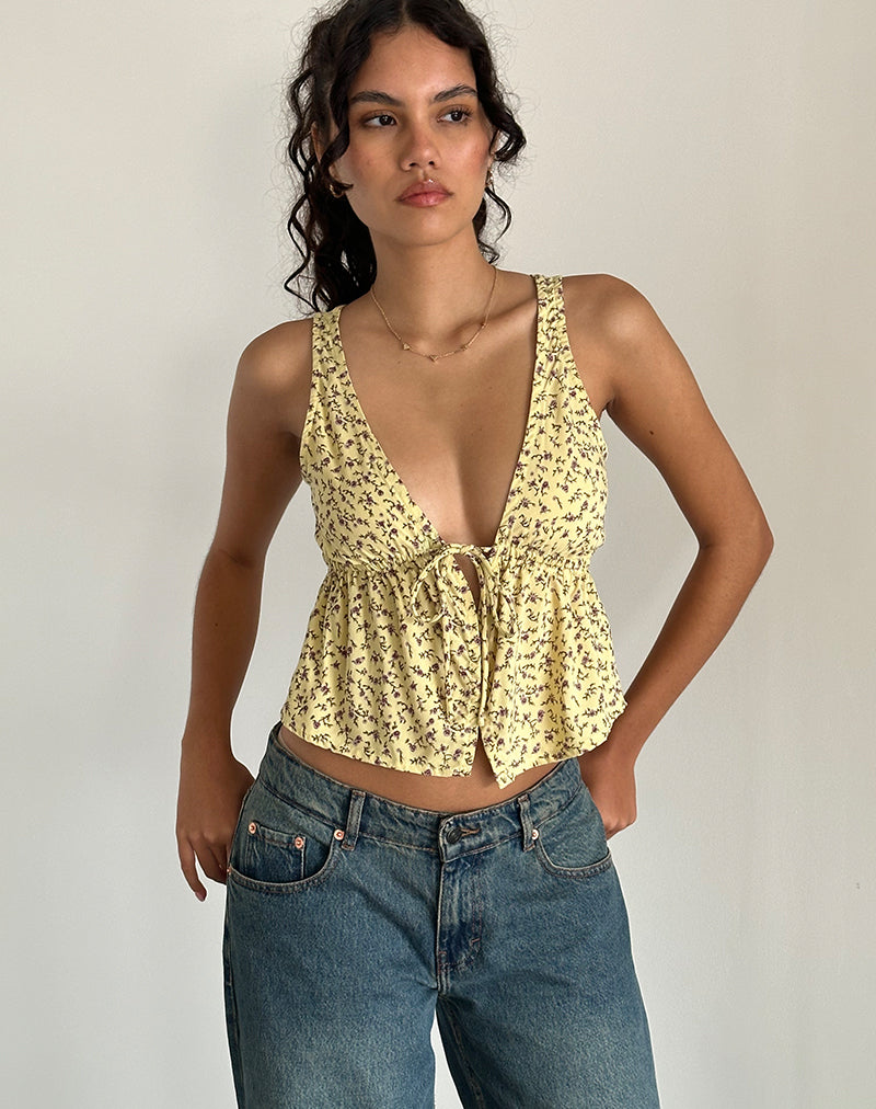 Rolia - Top con laccetti in giallo a fiori