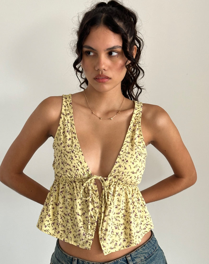 Immagine di Rolia Tie Front Top in Flowing Flower Yellow