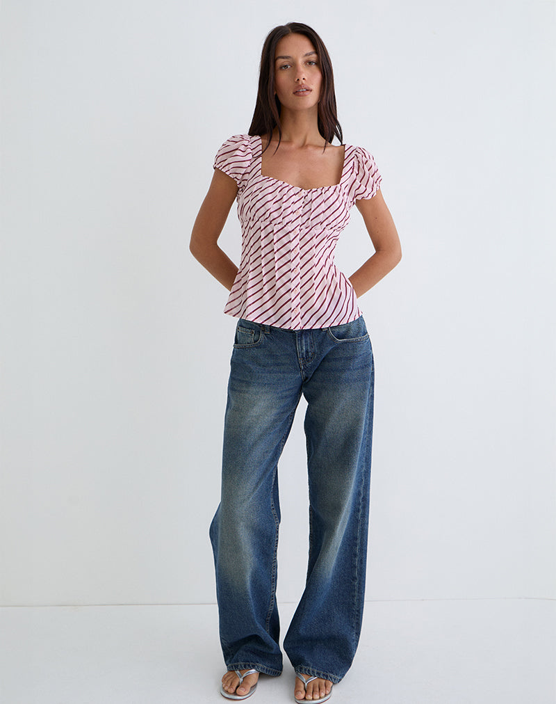 Immagine della blusa Rolina in chiffon a righe rosa e bordeaux