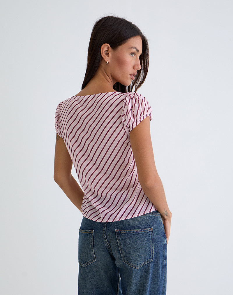 Immagine della blusa Rolina in chiffon a righe rosa e bordeaux
