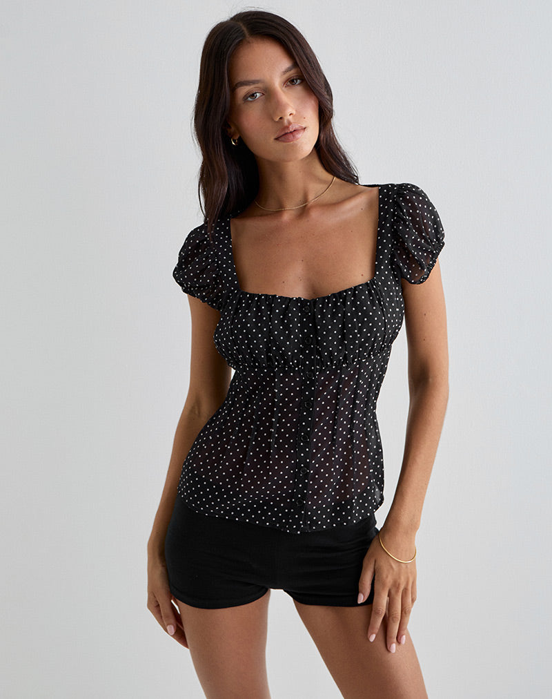 Camicetta Rolina in chiffon mini polka nero