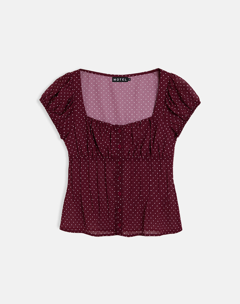 Camicetta Rolina in chiffon Mini Polka Borgogna