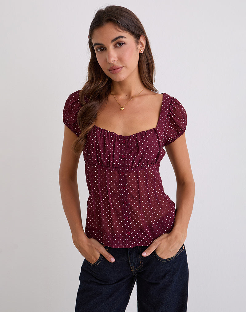 Immagine di Rolina Blusa in chiffon Mini Polka Borgogna