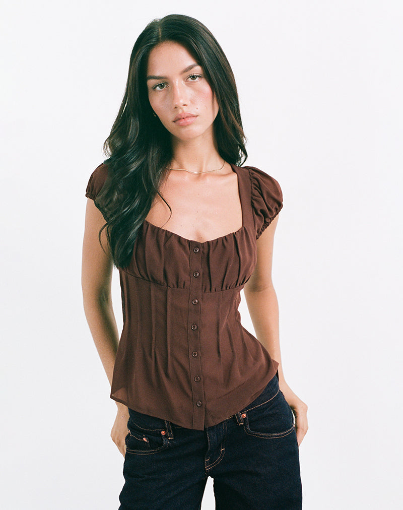 Immagine della blusa Rolina in chiffon marrone