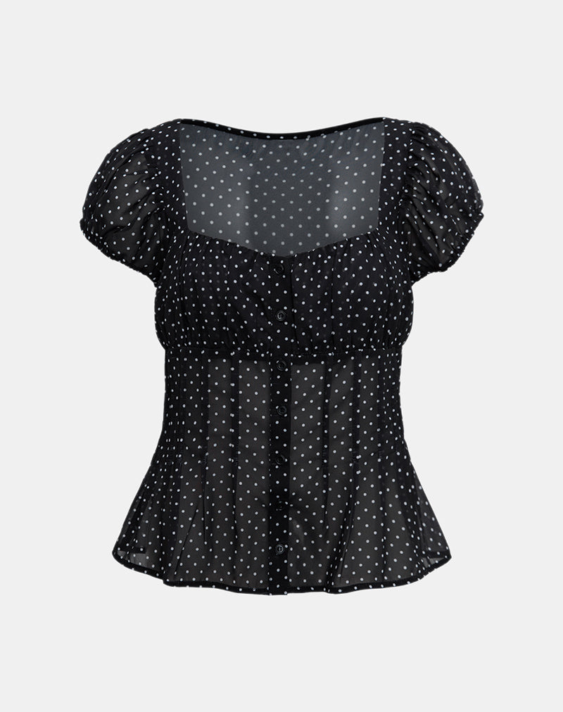 Camicetta Rolina in chiffon mini polka nero