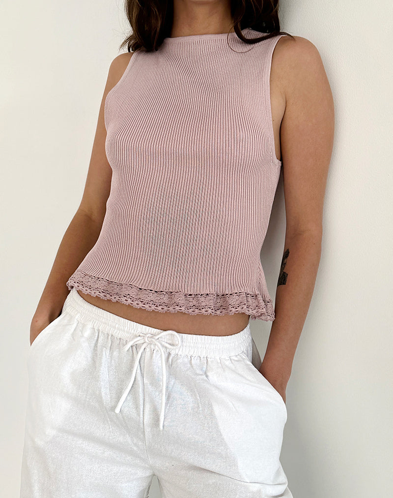 Top senza maniche Romane in maglia a coste Dusty Rose