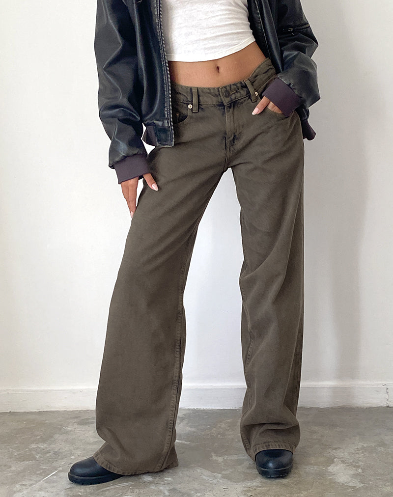Jeans larghi extra a vita bassa in nero scuro e sabbia