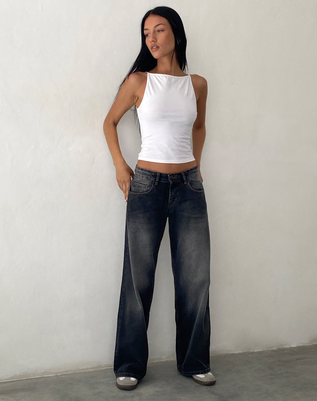 Jeans Roomy Extra Wide a vita bassa in Grigio Usato Bleach