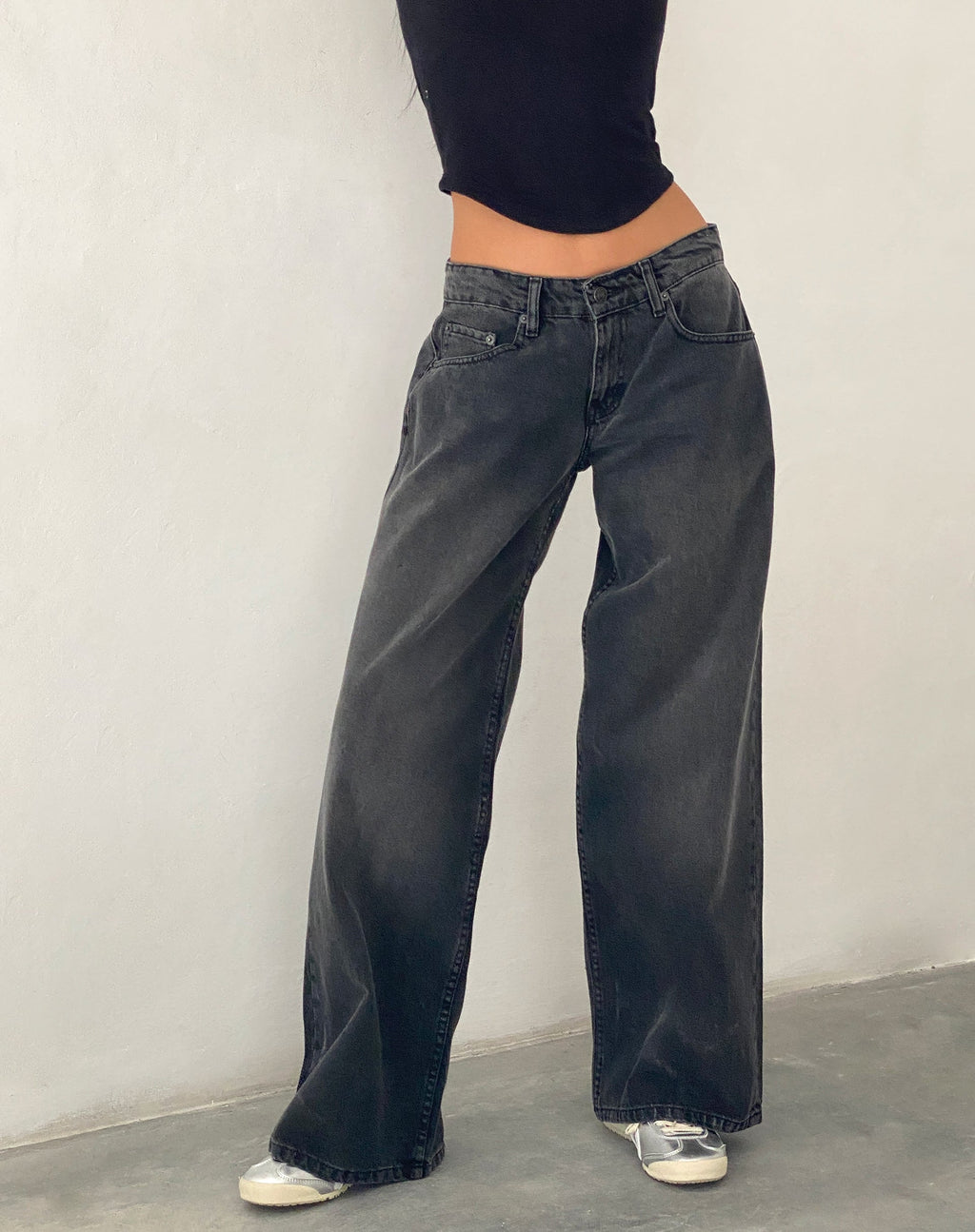Jeans Roomy extra larghi a vita bassa in nero grigio lavato