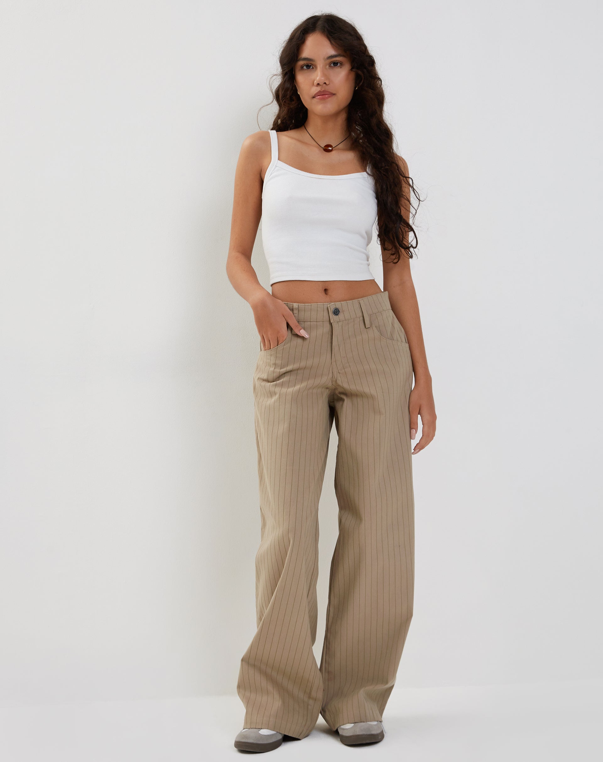 immagine dei pantaloni larghi a vita bassa Roomy Extra Wide in gessato Stone