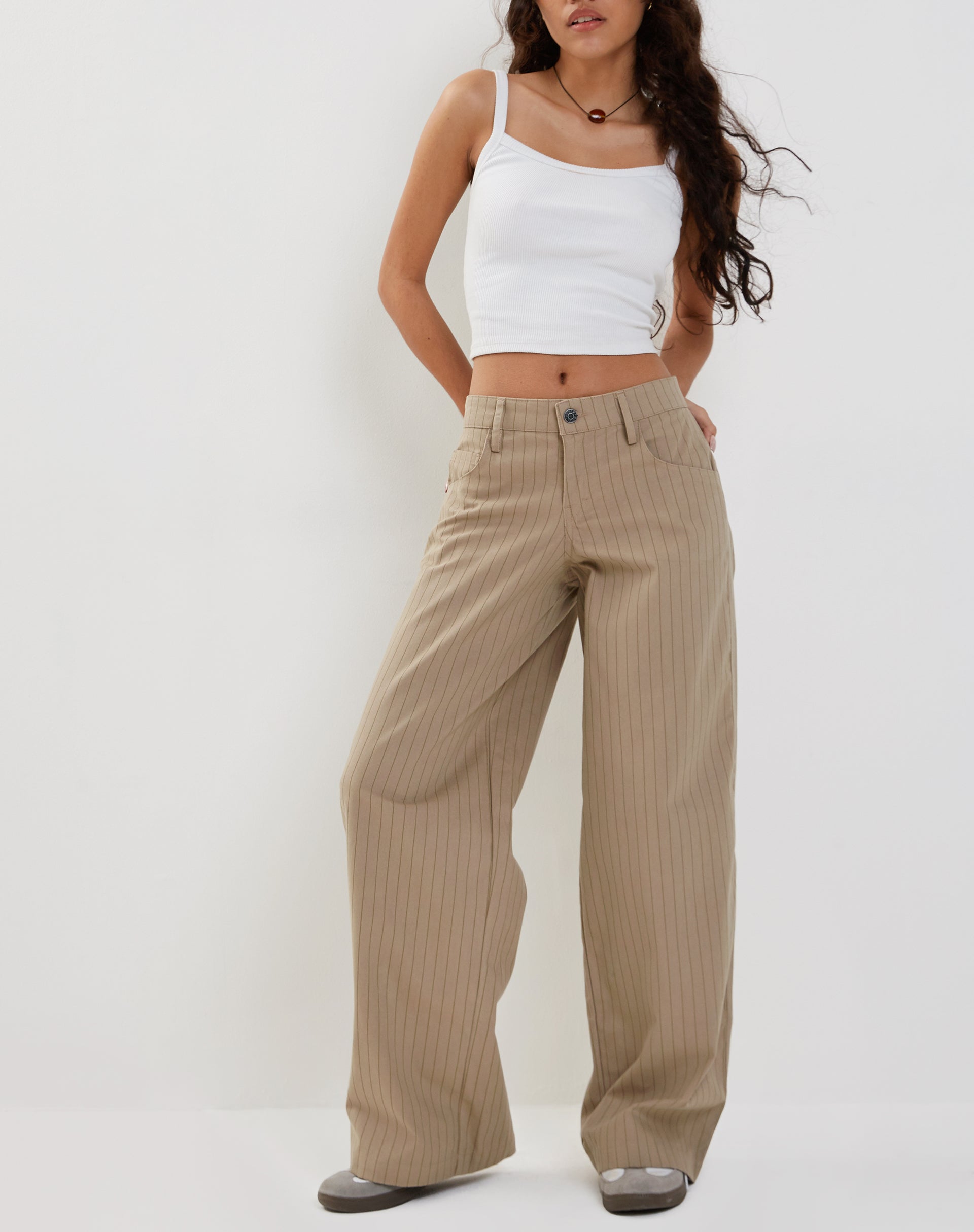 immagine dei pantaloni larghi a vita bassa Roomy Extra Wide in gessato Stone