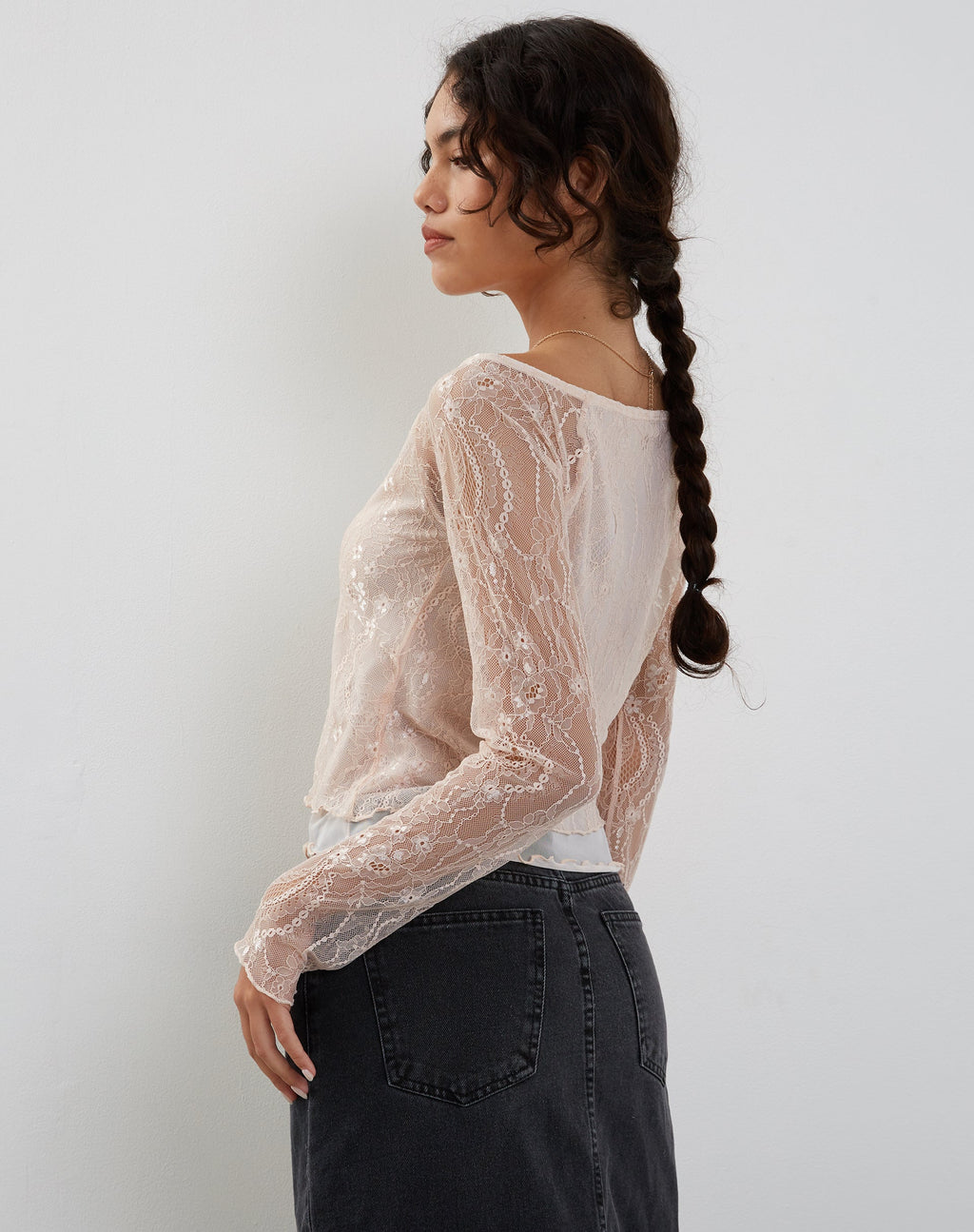 Rory - Top in pizzo a maniche lunghe in rosa