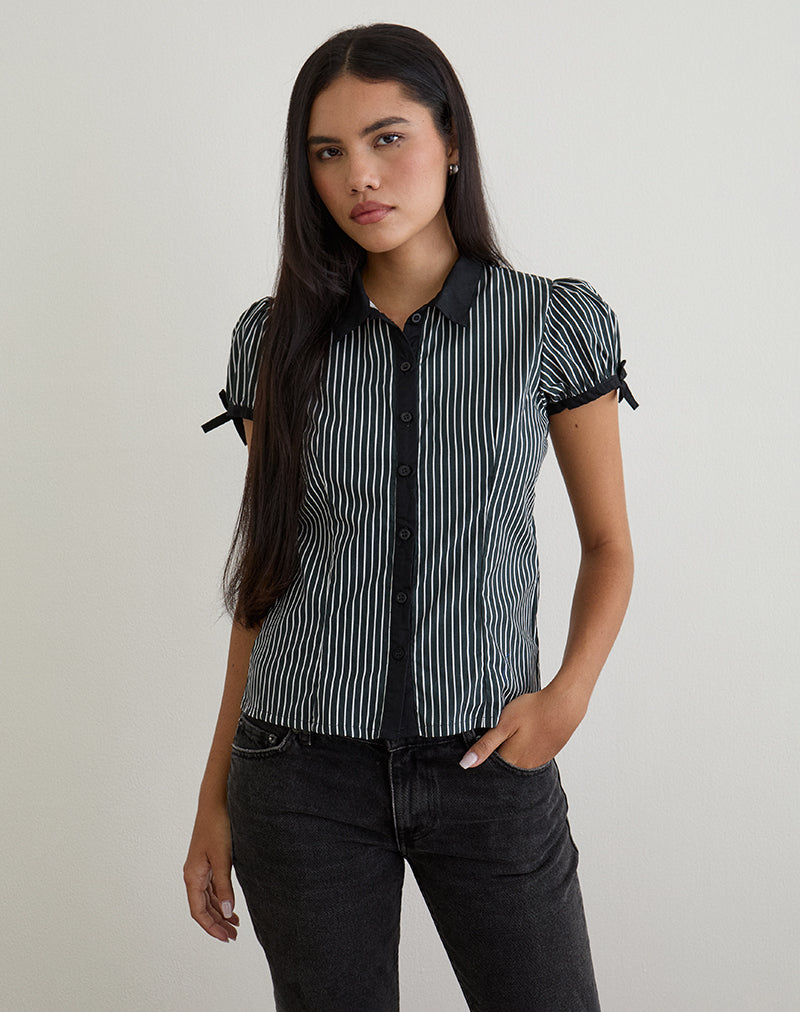 Immagine della blusa Rosabe in nero e grigio Monostripe